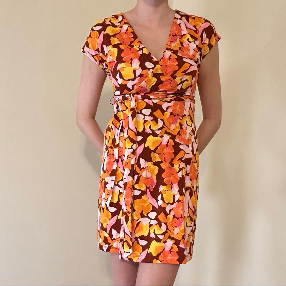 Floral Wrap Dress in Orange and Pink